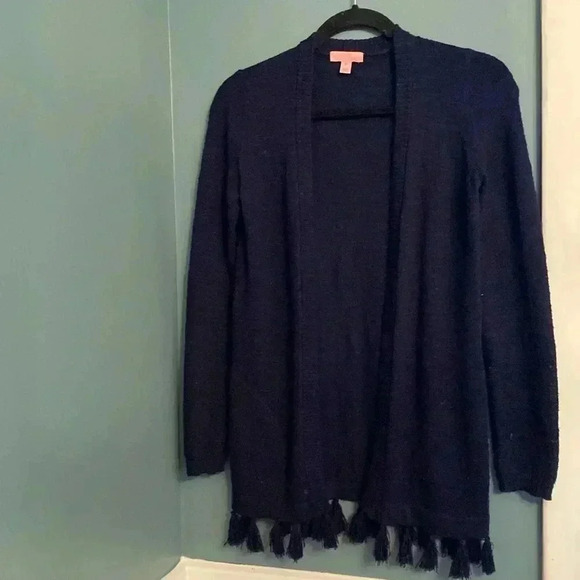 Lilly Pulitzer navy blue open cardigan - XS - tassel trim - pockets - Picture 1 of 5